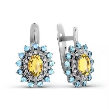 Серьги с цитринами и фианитами Линии Любви