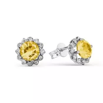 Серьги с цитринами и фианитами Линии Любви