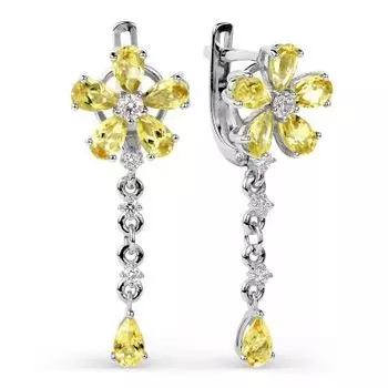 Серьги с цитринами и фианитами Линии Любви