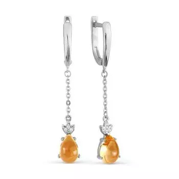 Серьги с цитринами и фианитами Линии Любви
