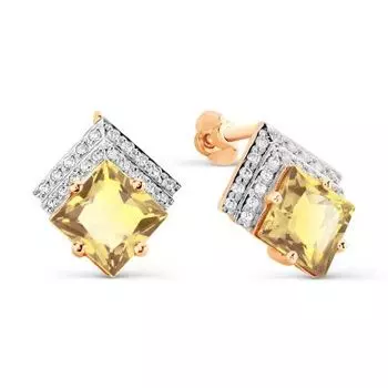 Серьги с цитринами и фианитами Линии Любви