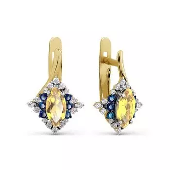 Серьги с цитринами и фианитами Линии Любви