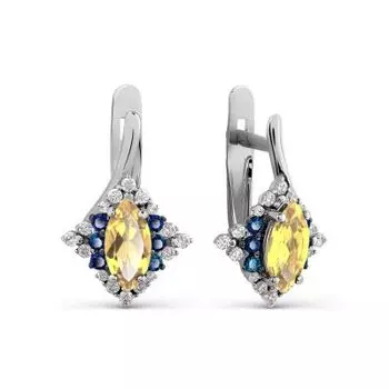Серьги с цитринами и фианитами Линии Любви