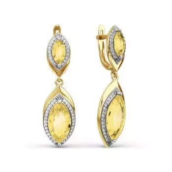 Серьги с цитринами и фианитами Линии Любви