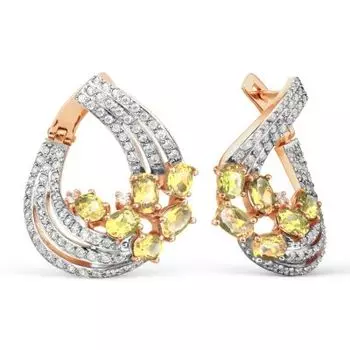 Серьги с цитринами и фианитами Линии Любви