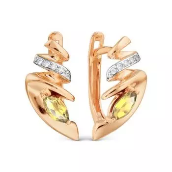 Серьги с цитринами и фианитами Линии Любви