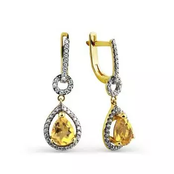 Серьги с цитринами и фианитами Линии Любви