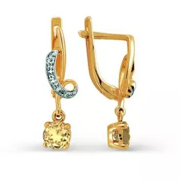 Серьги с цитринами и фианитами Линии Любви