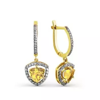 Серьги с цитринами и фианитами Линии Любви