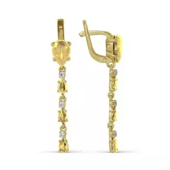 Серьги с цитринами и фианитами Линии Любви
