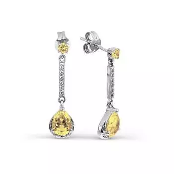 Серьги с цитринами и фианитами Линии Любви