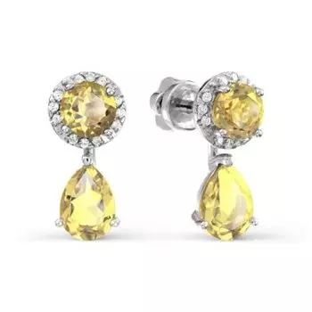 Серьги с цитринами и фианитами Линии Любви