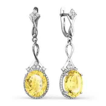 Серьги с цитринами и фианитами Линии Любви