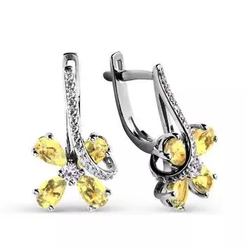 Серьги с цитринами и фианитами Линии Любви