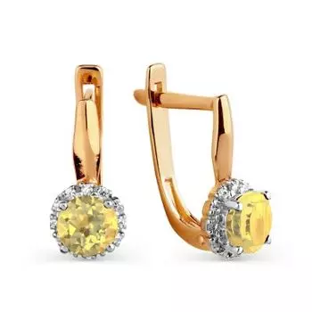 Серьги с цитринами и фианитами Линии Любви