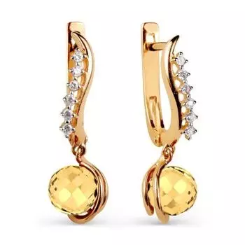 Серьги с цитринами и фианитами Линии Любви
