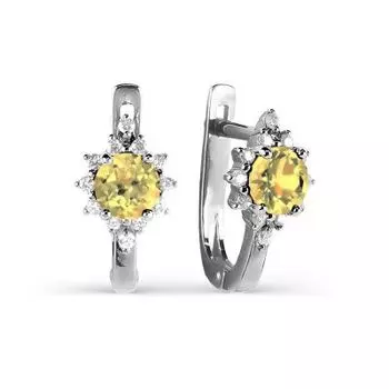 Серьги с цитринами и фианитами Линии Любви