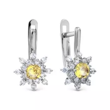 Серьги с цитринами и фианитами Линии Любви