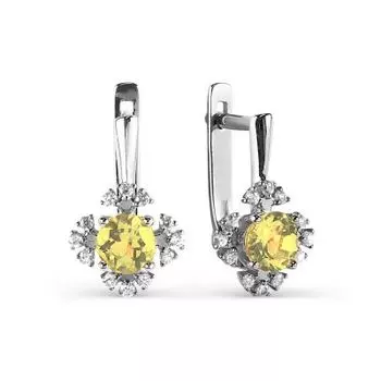 Серьги с цитринами и фианитами Линии Любви