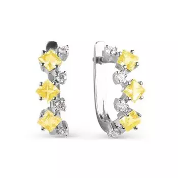 Серьги с цитринами и фианитами Линии Любви