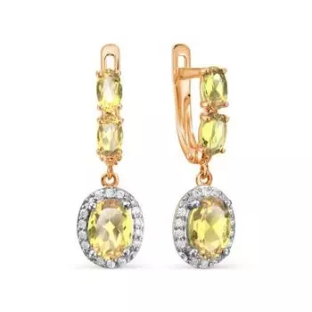 Серьги с цитринами и фианитами Линии Любви