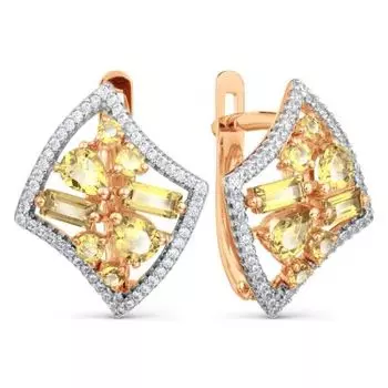 Серьги с цитринами и фианитами Линии Любви