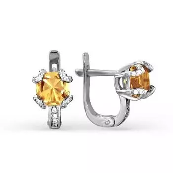 Серьги с цитринами и фианитами Линии Любви