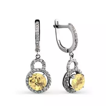 Серьги с цитринами и фианитами Линии Любви