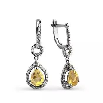 Серьги с цитринами и фианитами Линии Любви