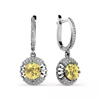 Серьги с цитринами и фианитами Линии Любви