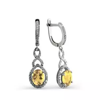 Серьги с цитринами и фианитами Линии Любви