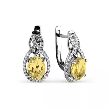 Серьги с цитринами и фианитами Линии Любви