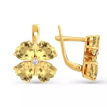 Серьги с цитринами и фианитами Линии Любви