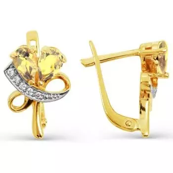 Серьги с цитринами и фианитами Линии Любви