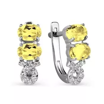 Серьги с цитринами и фианитами Линии Любви