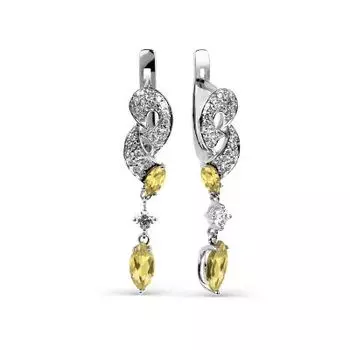Серьги с цитринами и фианитами Линии Любви
