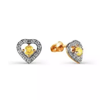 Серьги с цитринами и фианитами Линии Любви