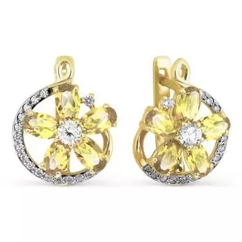 Серьги с цитринами и фианитами Линии Любви