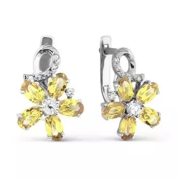 Серьги с цитринами и фианитами Линии Любви