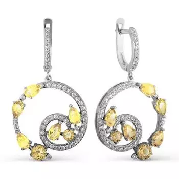 Серьги с цитринами и фианитами Линии Любви