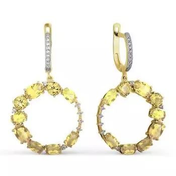 Серьги с цитринами и фианитами Линии Любви