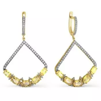 Серьги с цитринами и фианитами Линии Любви