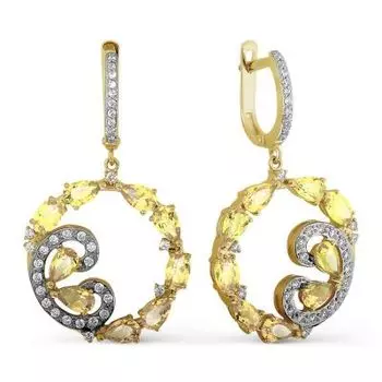 Серьги с цитринами и фианитами Линии Любви