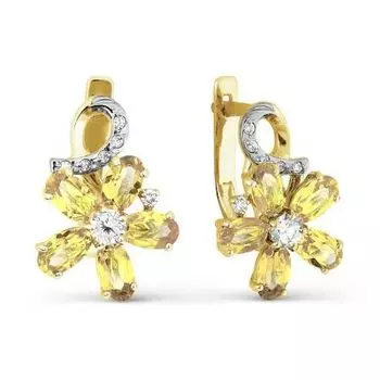 Серьги с цитринами и фианитами Линии Любви