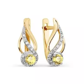 Серьги с цитринами и фианитами Линии Любви