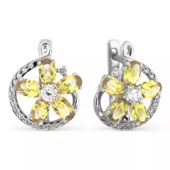 Серьги с цитринами и фианитами Линии Любви