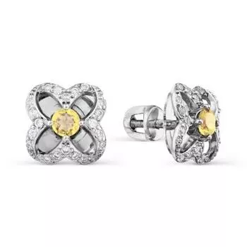 Серьги с цитринами и фианитами Линии Любви