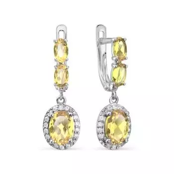 Серьги с цитринами и фианитами Линии Любви