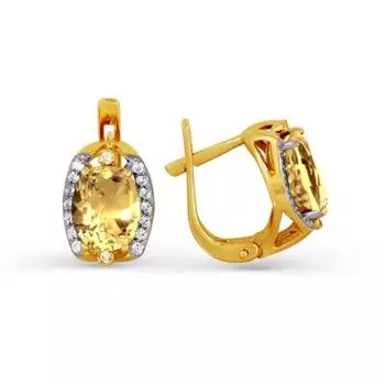 Серьги с цитринами и фианитами Линии Любви
