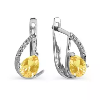 Серьги с цитринами и фианитами Линии Любви